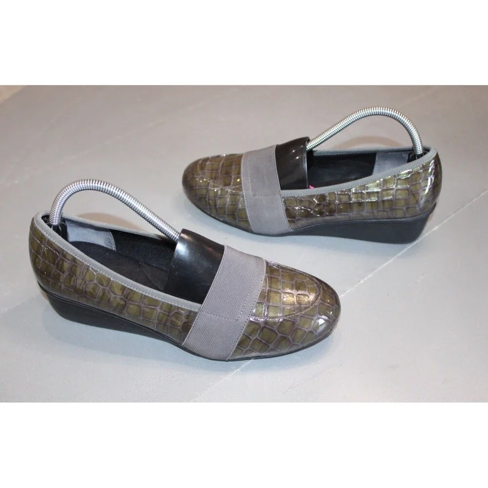 Ros Hommerson Erica Wedge Loafers 10W‎ Croc Patent Leather Comfort Slip On
